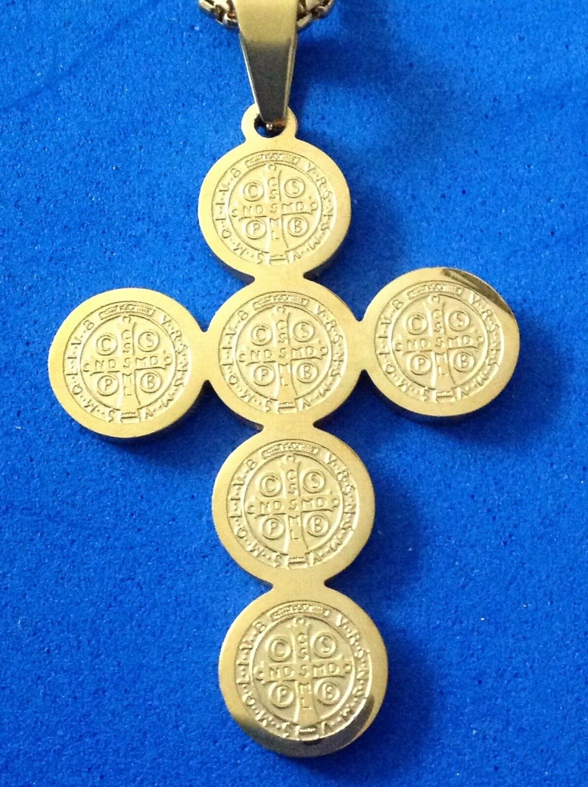 St Benedict Stainless Steel Cross Gold Plated 23” Stainless Chain Stunning Saint