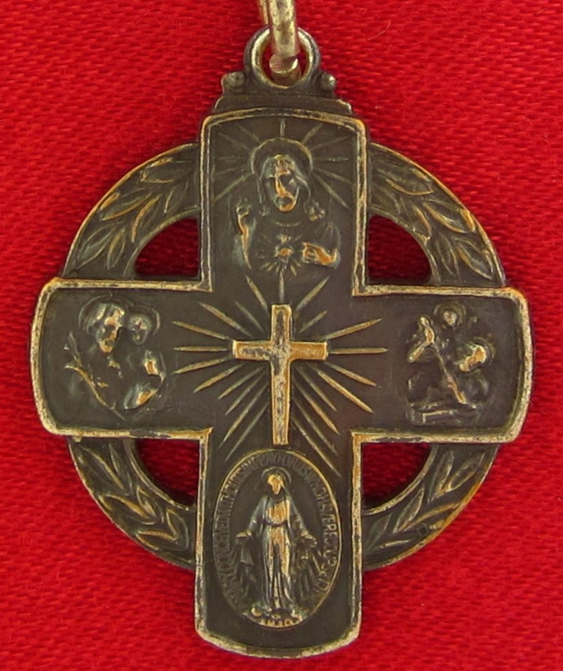 Vintage 4 WAY CROSS Medal JESUS MARY JOSEPH SAINT CHRISTOPHER Large Pendant