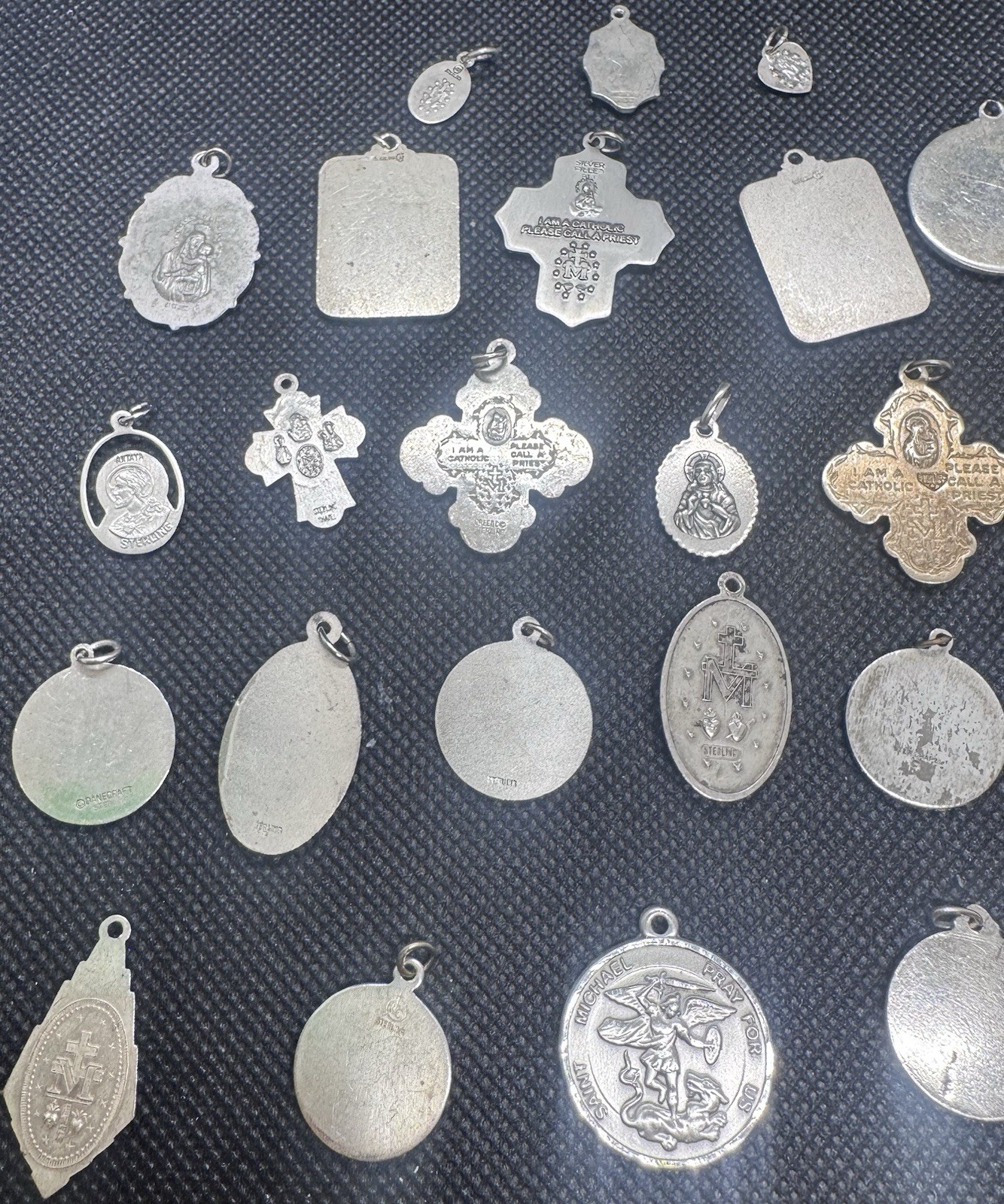 Vintage Silver 925 Religious Pendants,Medals, &Charms. Vintage. Huge lot of (28)