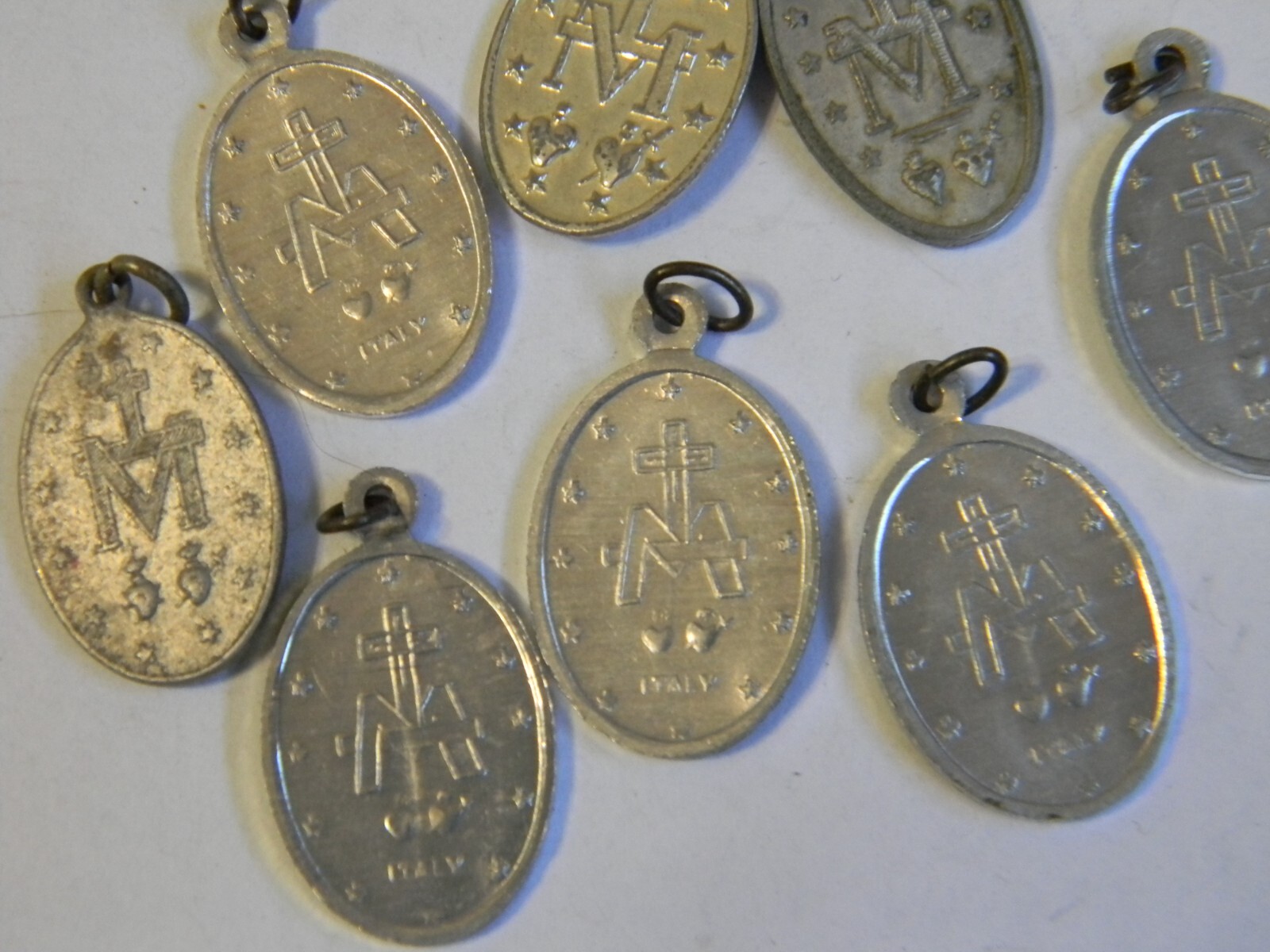 1 broken bail Religious lot 8pc Miraculous aluminum medal charm pendant