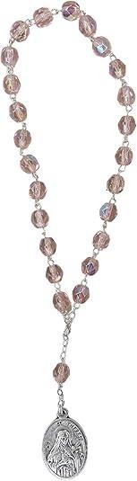 Saint Therese Chaplet Set, Pink Beads, Prayer Card & Medal, Pocket Rosary, 5.75″