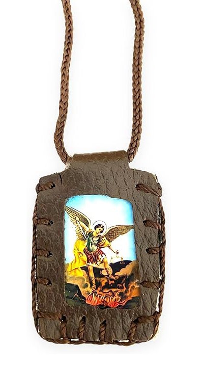 St Michael Archangel BrownScapular Necklace San Miguel Arcangel Escapulario New