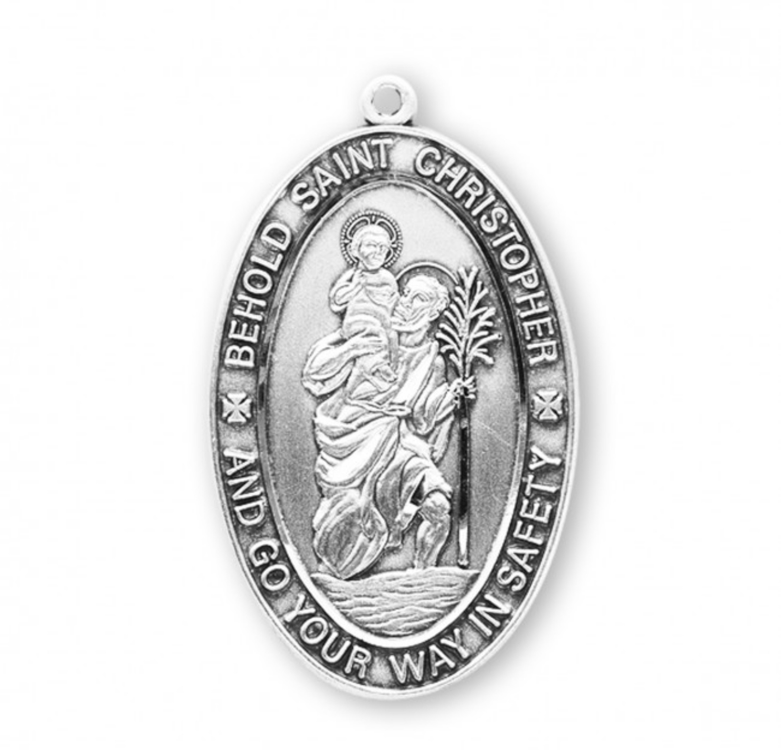 N.G. Sterling Silver Behold St Christopher Medal on 24 Inch Necklace Chain