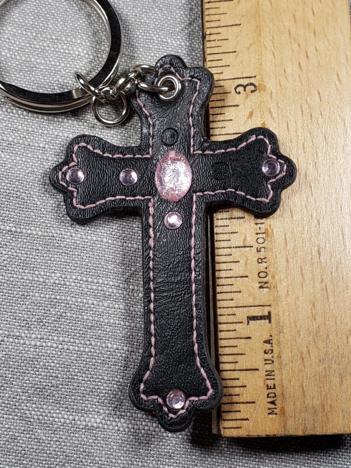 Vintage Keychain Pink Cross Religious Christian Gift C5