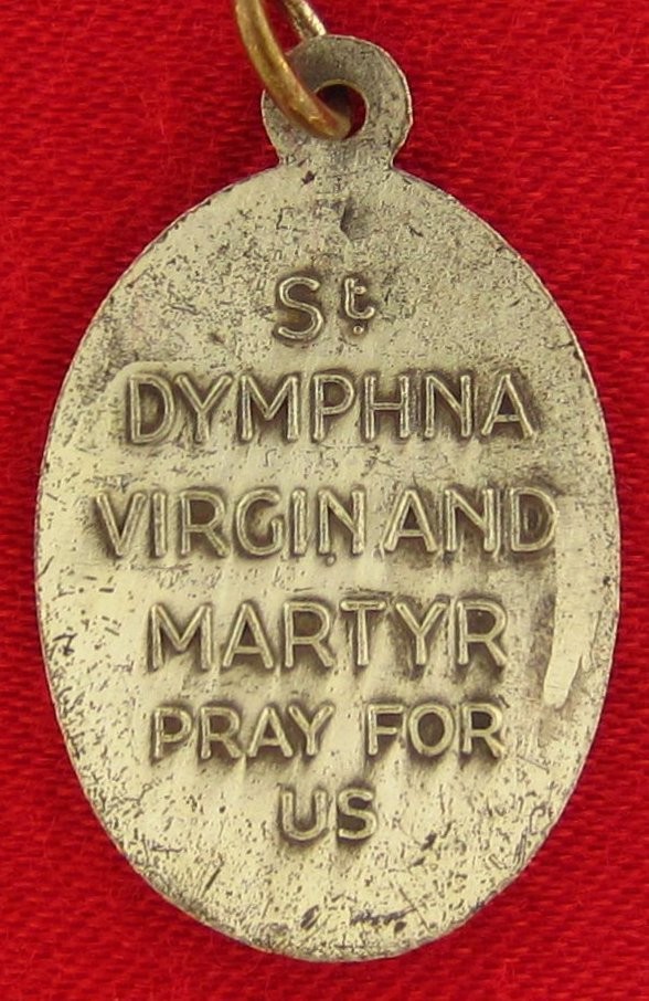 Vintage SAINT DYMPHNA Medal Religious Catholic Silvertone VIRGIN & MARTYR Medal