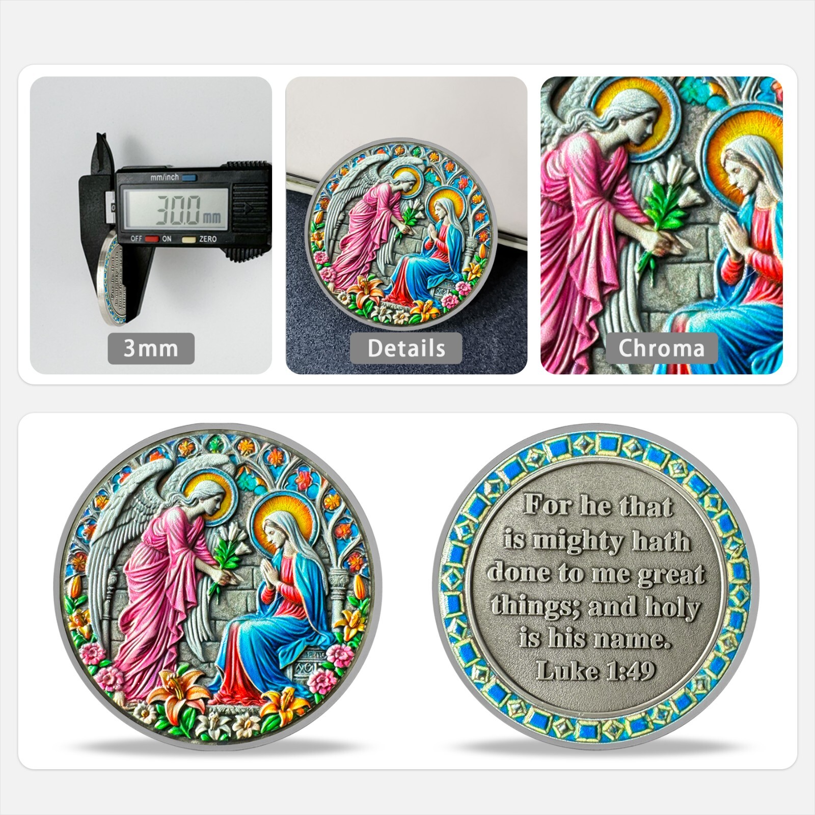5pcs Christian Annunciation Challenge Coin Luke 1:49 Bible Verse Faith Coin Gift