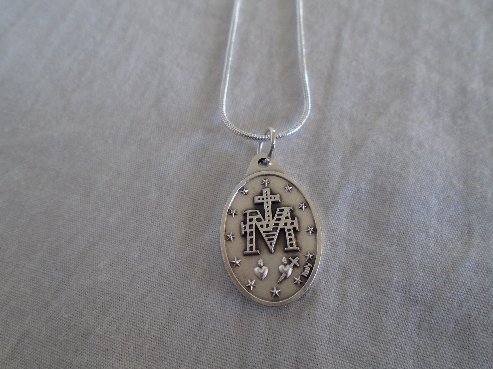 1″ Italian Silver Miraculous Medal Italy 925 Sterling Snake Chain Necklace Card