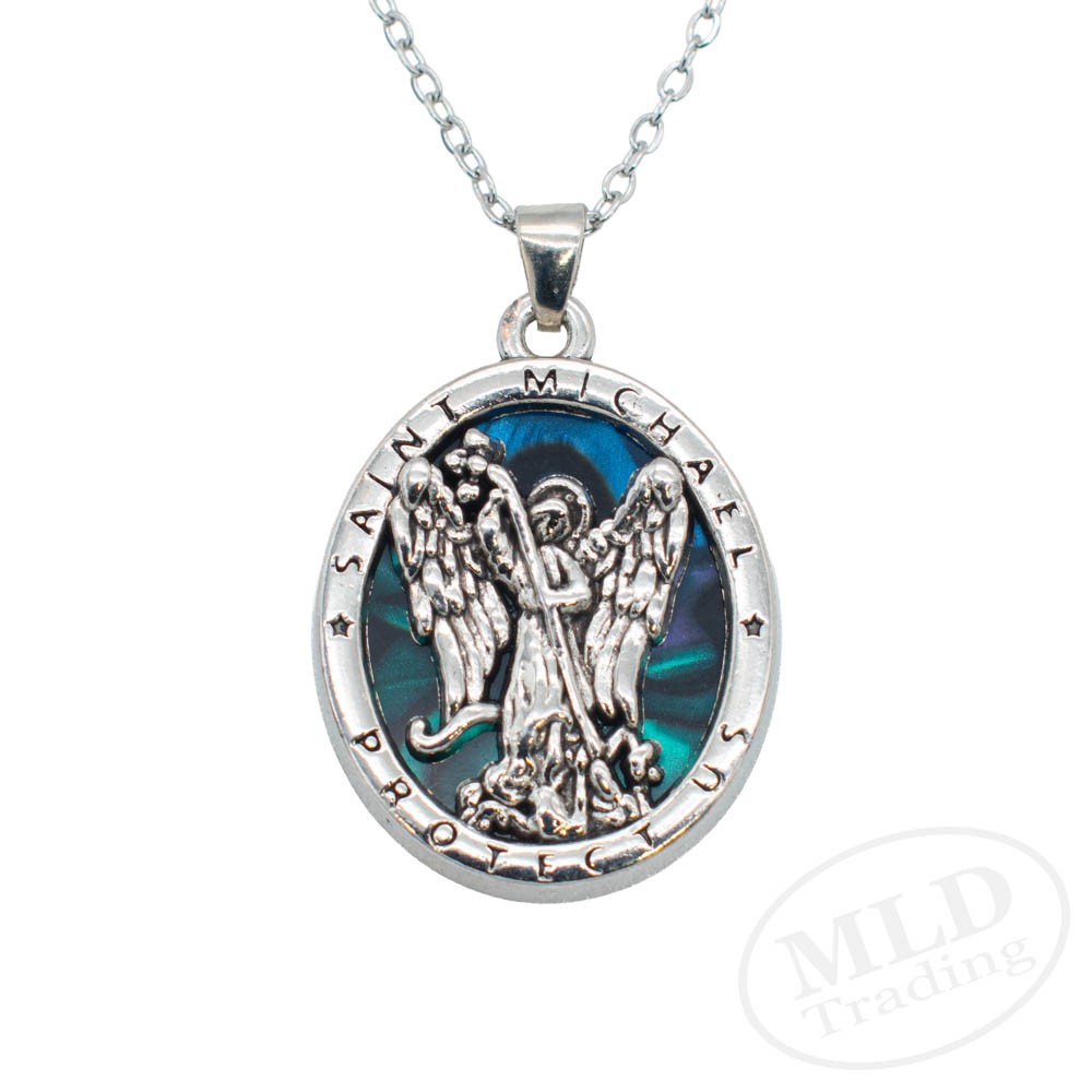 Saint St Michael Protector Pendant Necklace – Stainless Steel Chain, Angel Medal