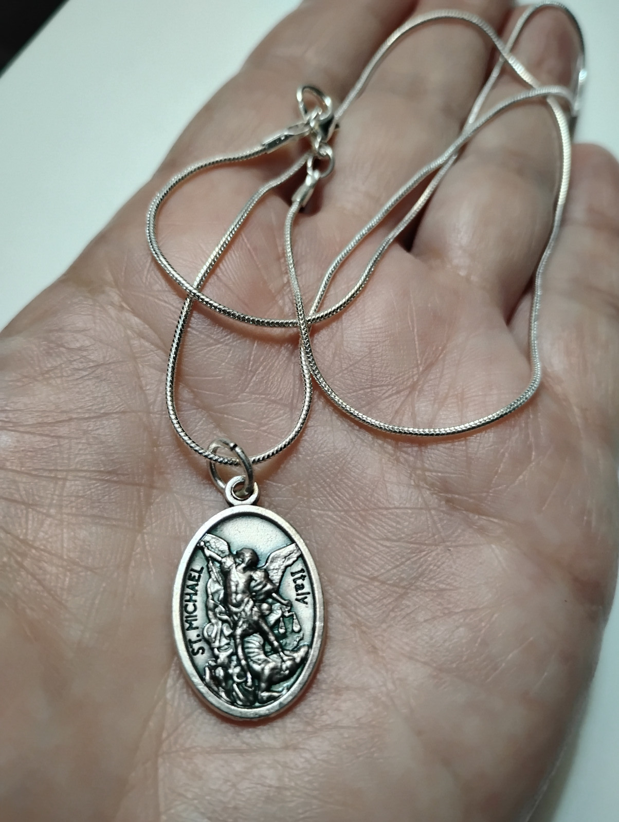 St Michael +Guardian Angel Medal 925 Sterling Silver Chain Necklace +prayer card