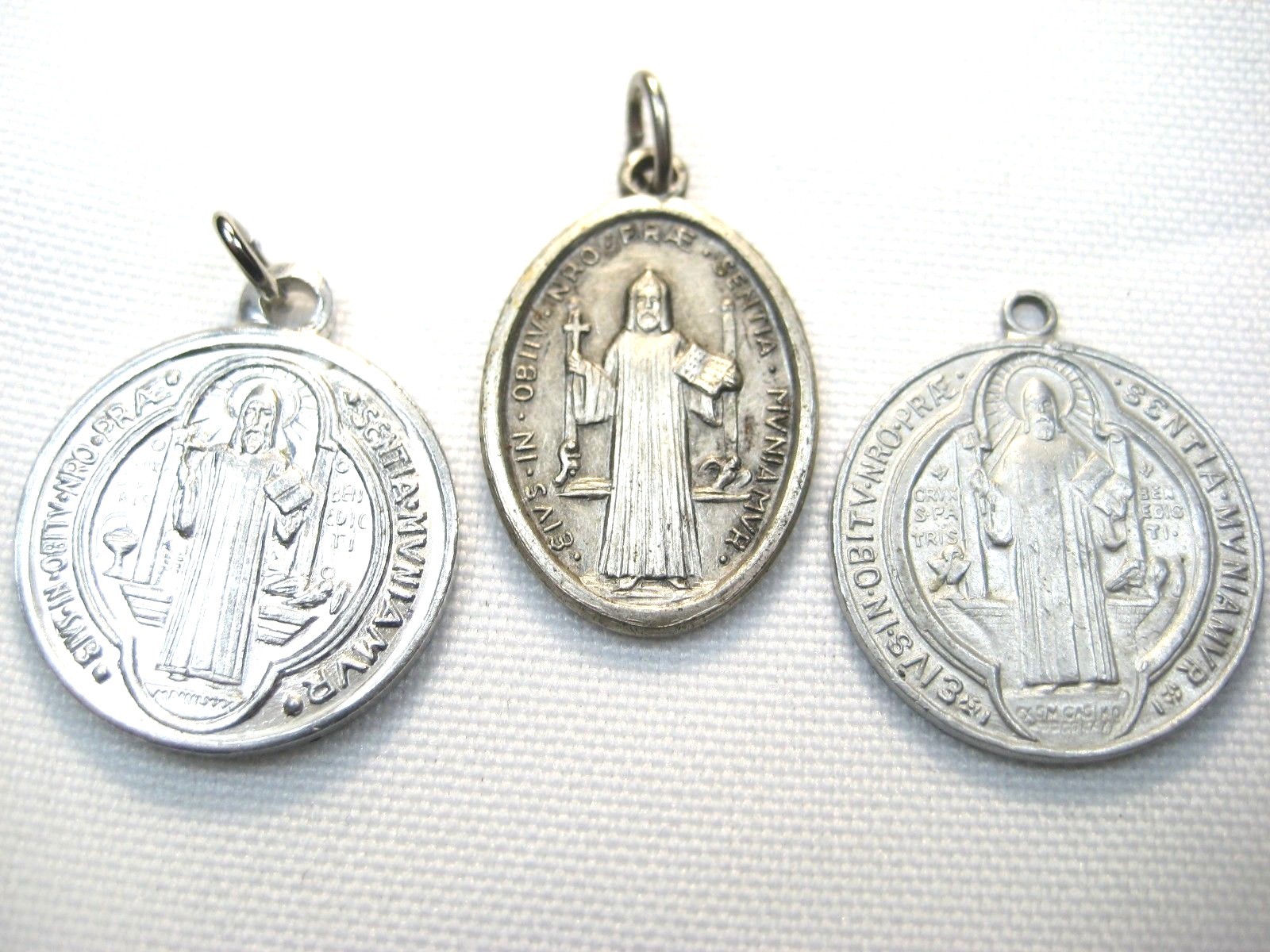 THREE SAINT BENEDICT CATHOLIC RELIGIOUS MEDALS-7/8″ ROUND & 5/8″ x 7/8″ OVAL