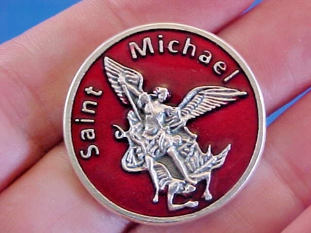 ARCHANGEL ST MICHAEL Pocket Token Protection RED ENAMEL 1-1/8″ Saint Medal