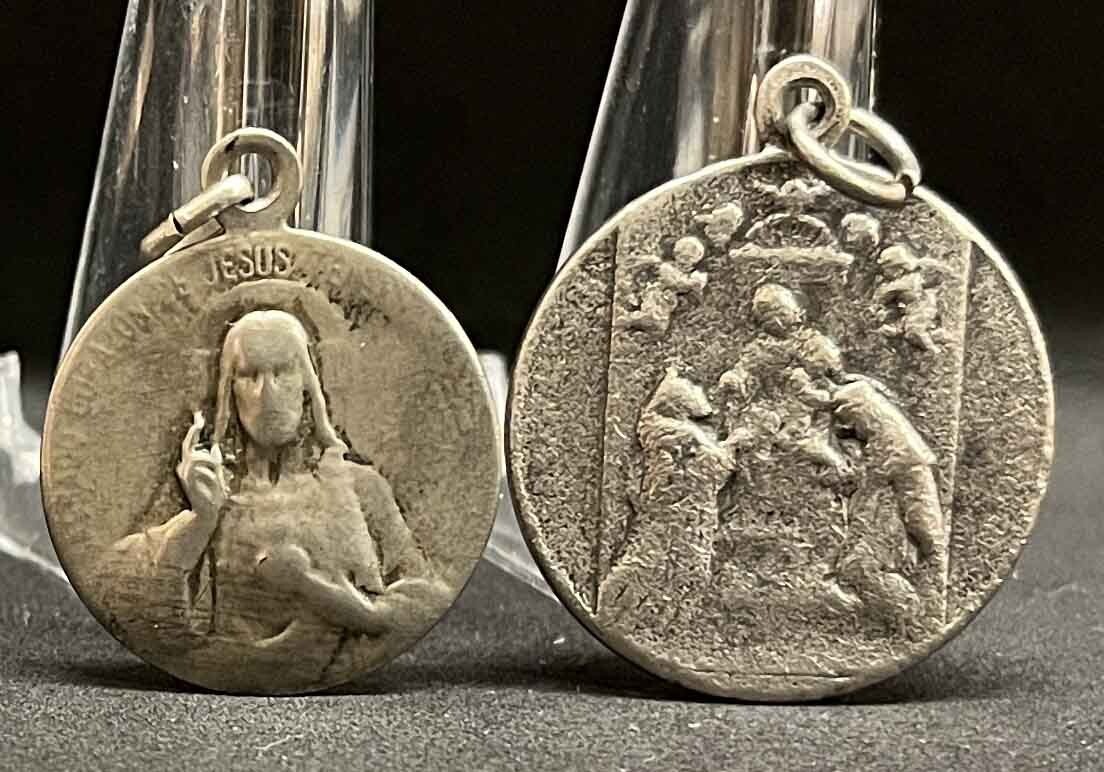 Spain Italy antique lot 2 Sacred Heart Jesus, Mount Carmel, Pope Pius X, Cherubs
