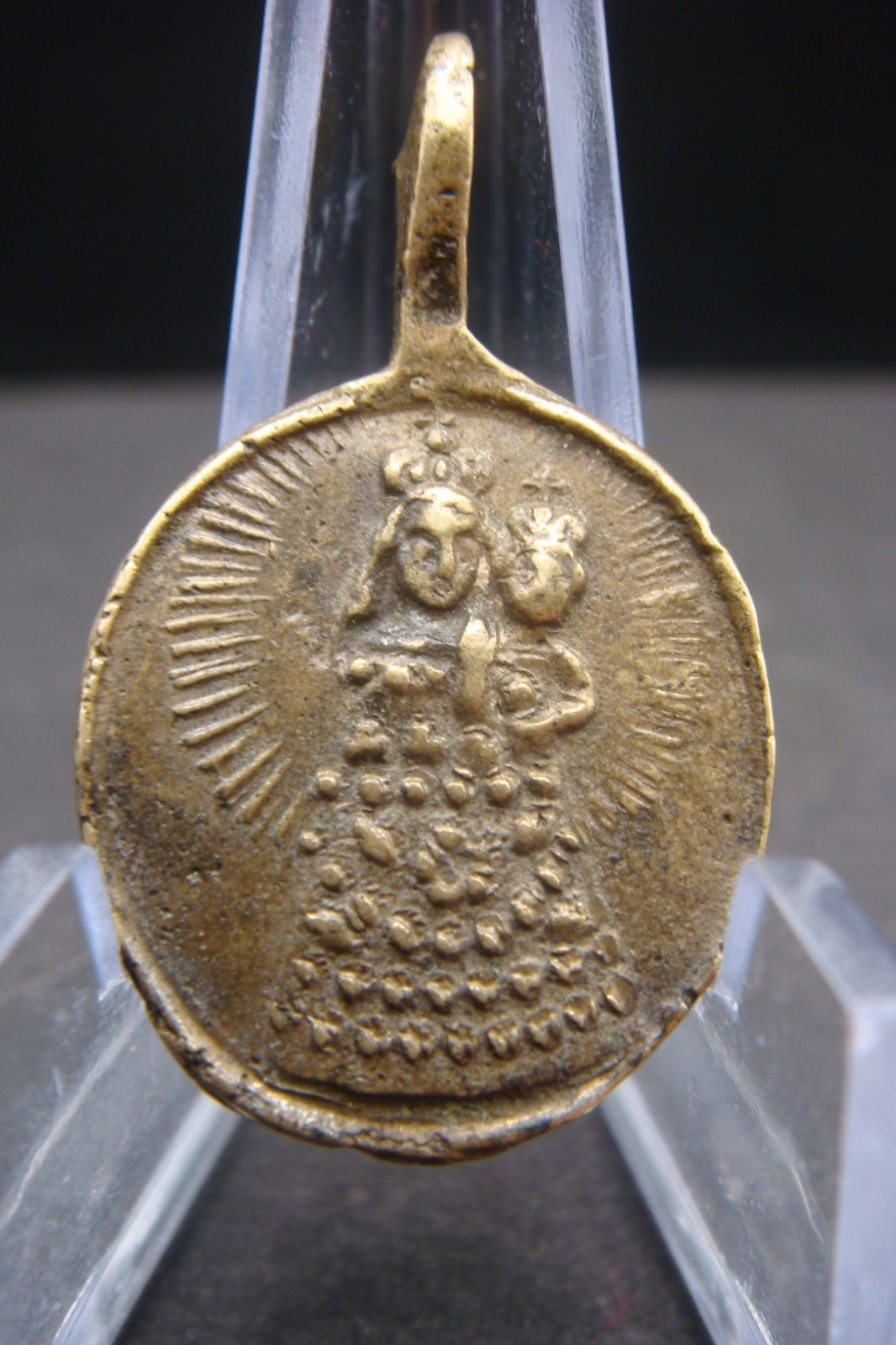 Rare Antique Bronze Catholic Medal Saint Anthony of Padua & Madonna w Child