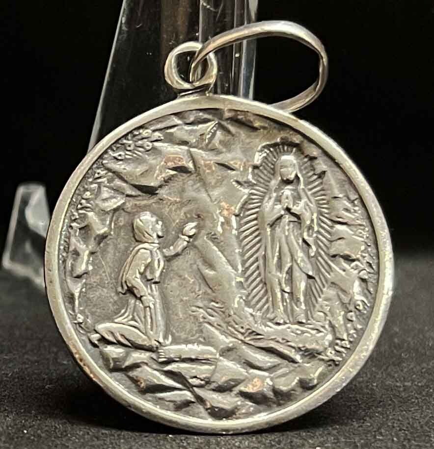 France vintage Our Lady of Lourdes silver catholic medal “900” 5.7 GRAMS