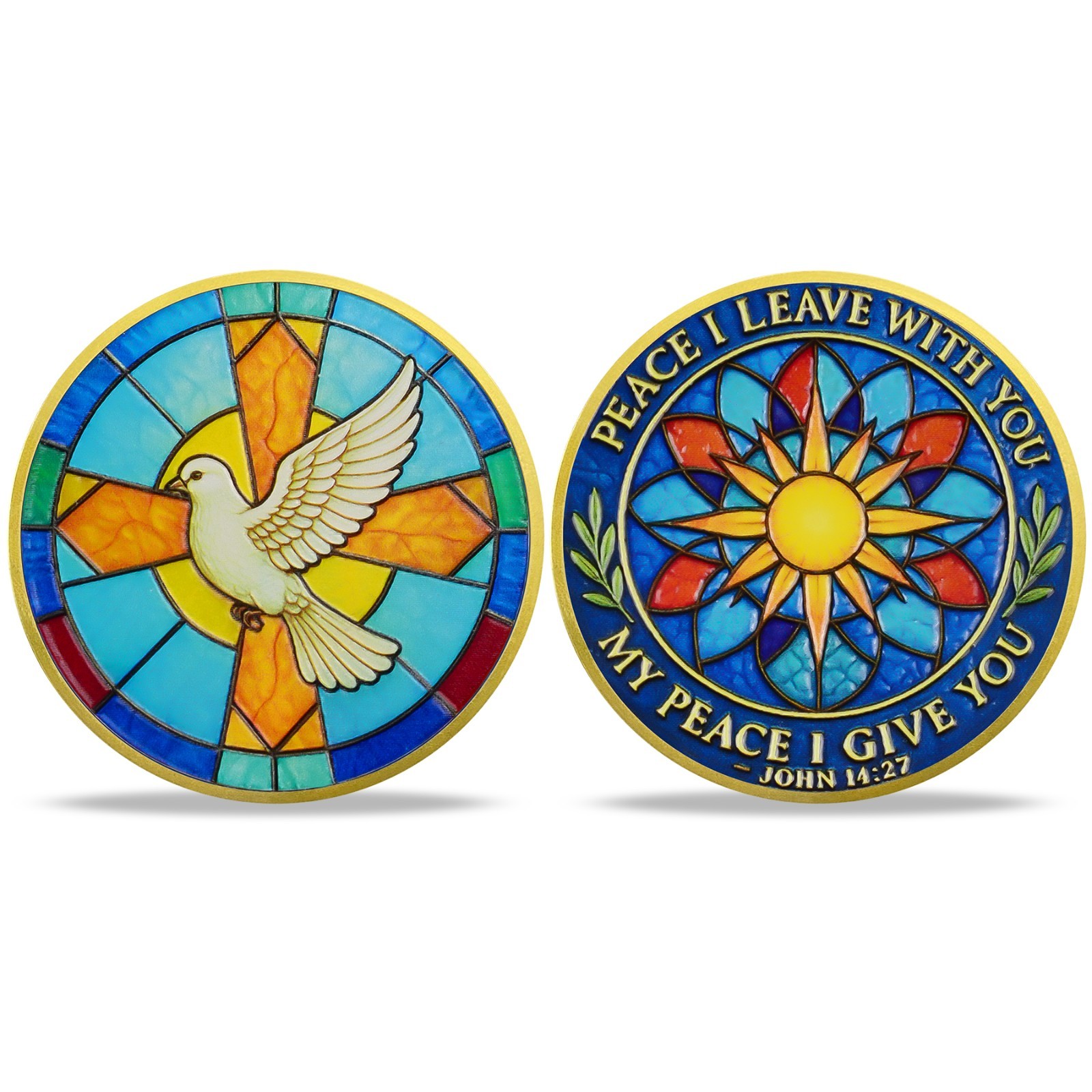 5pcs Christian Challenge Coin John 14:27 Bible Verse Holy Dove Themed Faith Gift