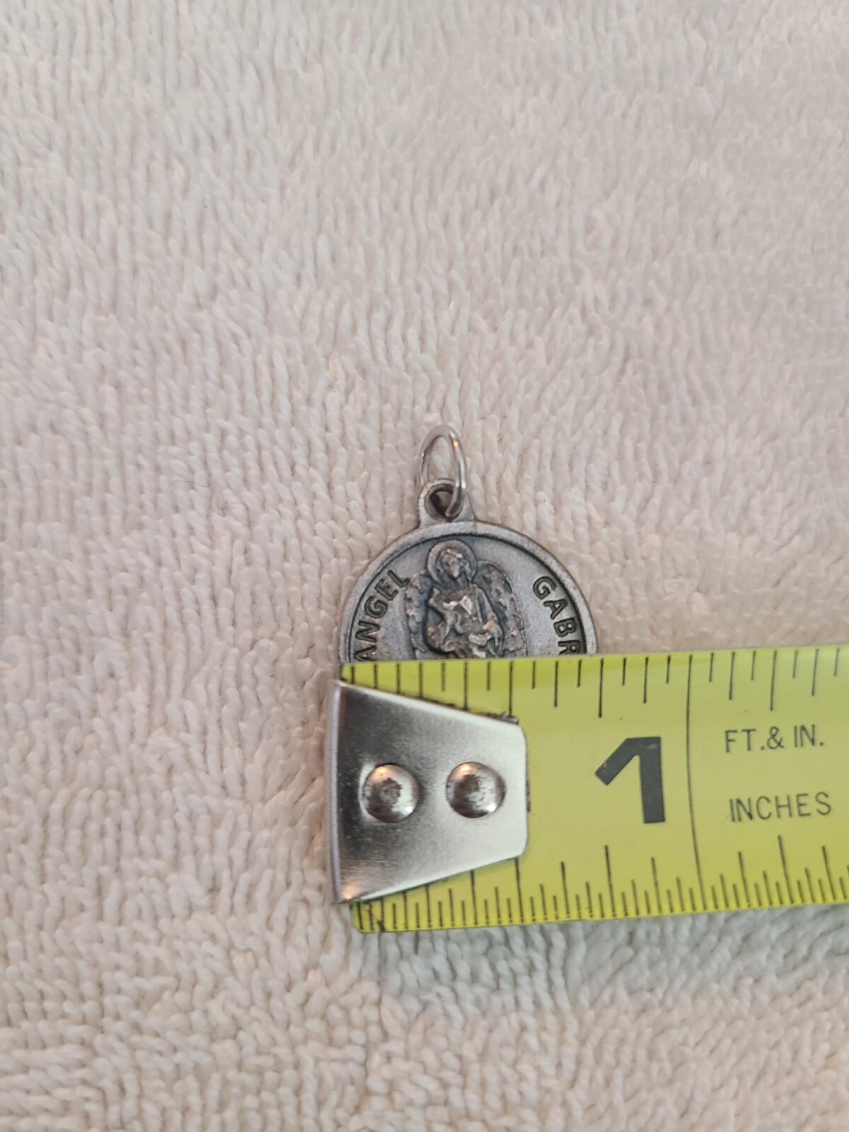 ARCHANGEL GABRIEL PENDANT 3/4″ SILVER TONE CHARM MEDAL PRAYER ON BACK
