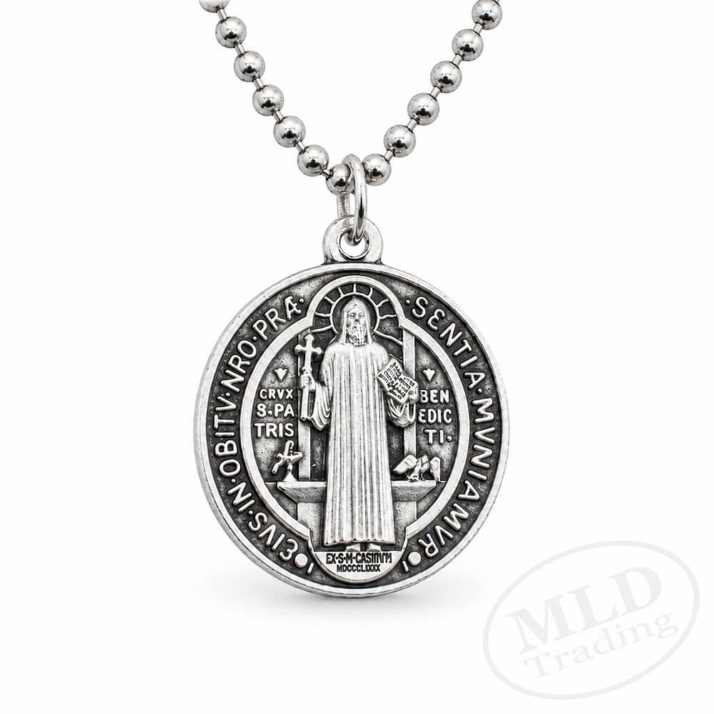 Made in Italy Saint St Benedict Medal Necklace 1″ Catholic Zinc Alloy Pendant