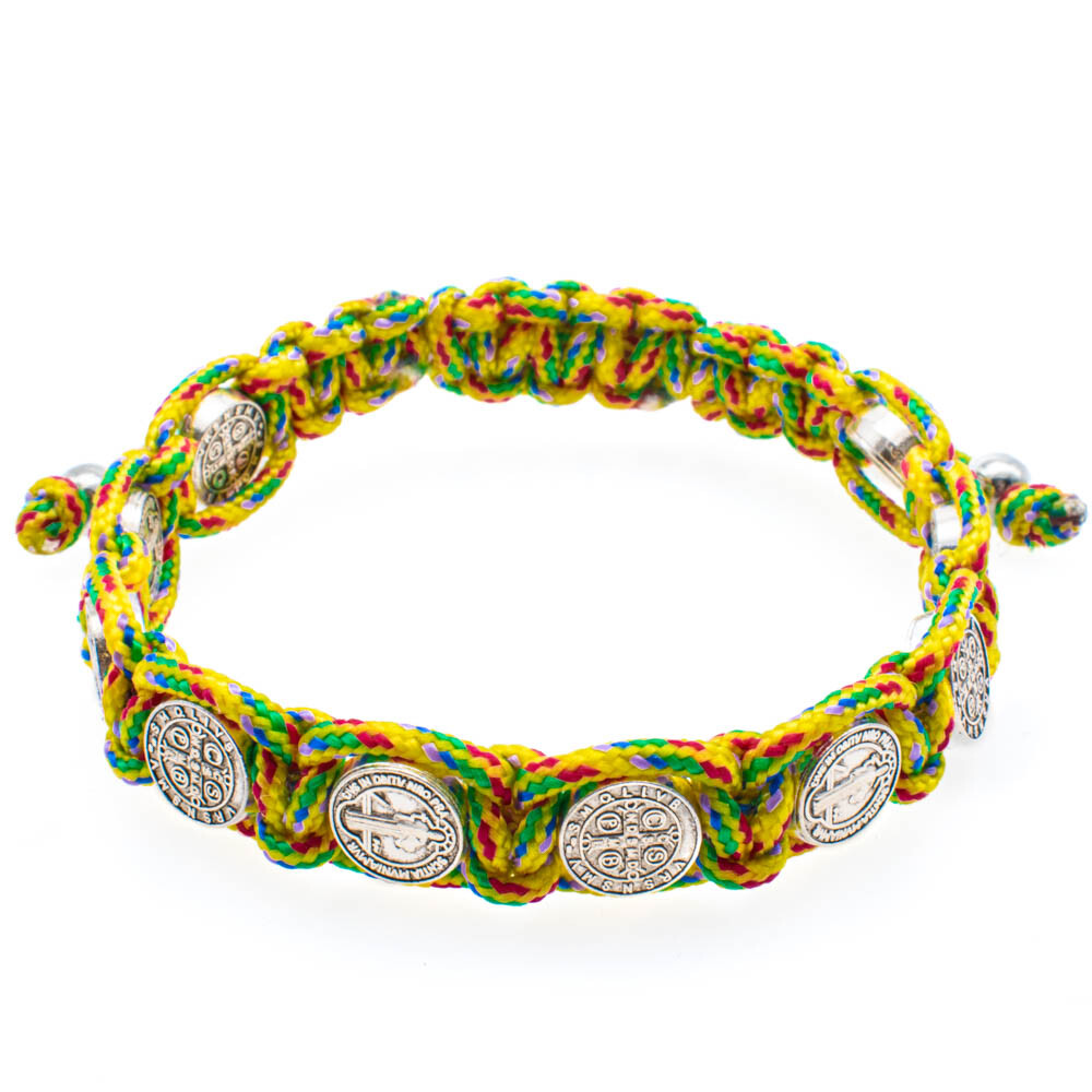 Colorful Adjustable Saint St Benedict Medal Bracelet – 10 Medals for Protection