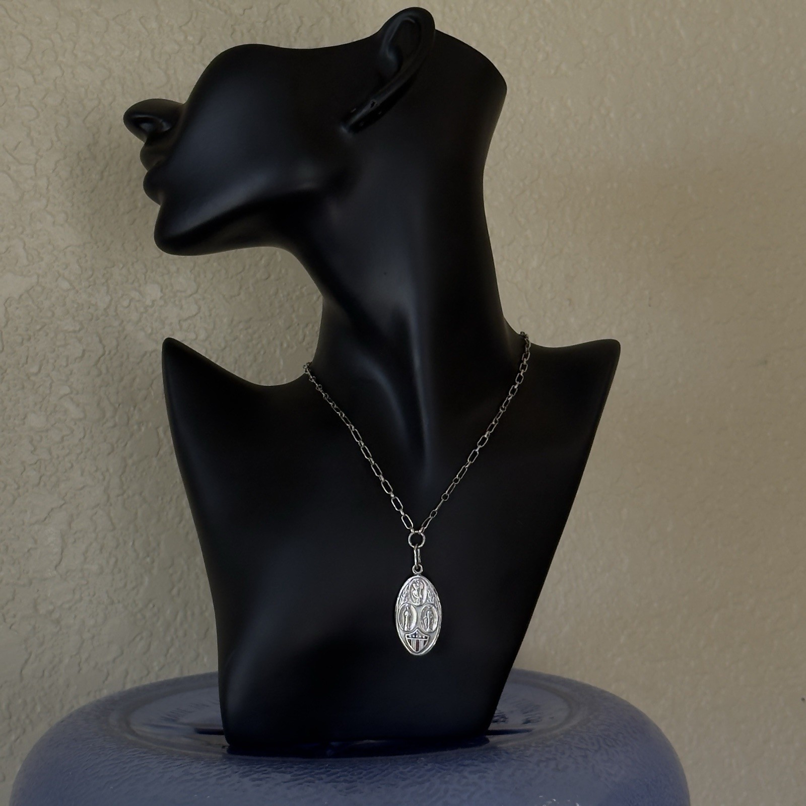 VINTAGE 1940’S ENAMEL – STERLING SLIDING ST. CHRISTOPHER – ST. JUDE MEDAL-CHAIN