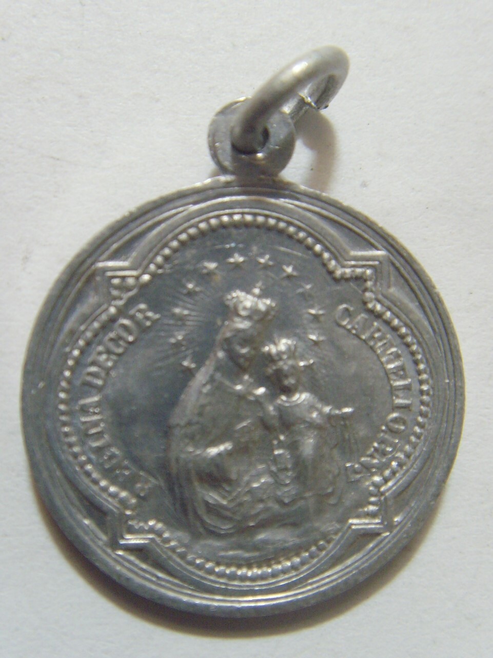 1950s antique Catholic Saint Mary Lady Mt Carmel Sacred Heart pendant 54087