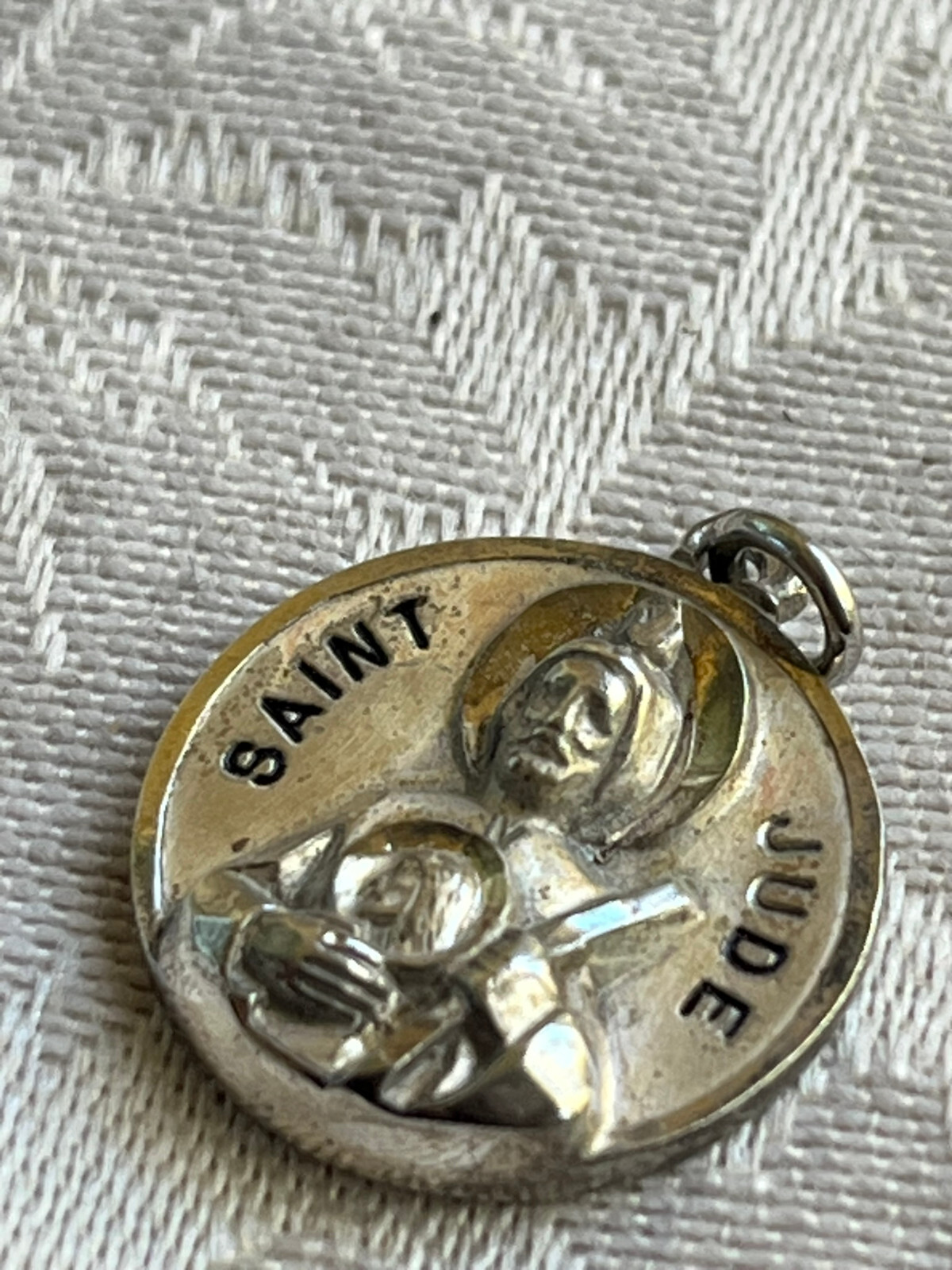 Vtg medal St Saint Jude hope impossible lost causes patron Creed sterling silver