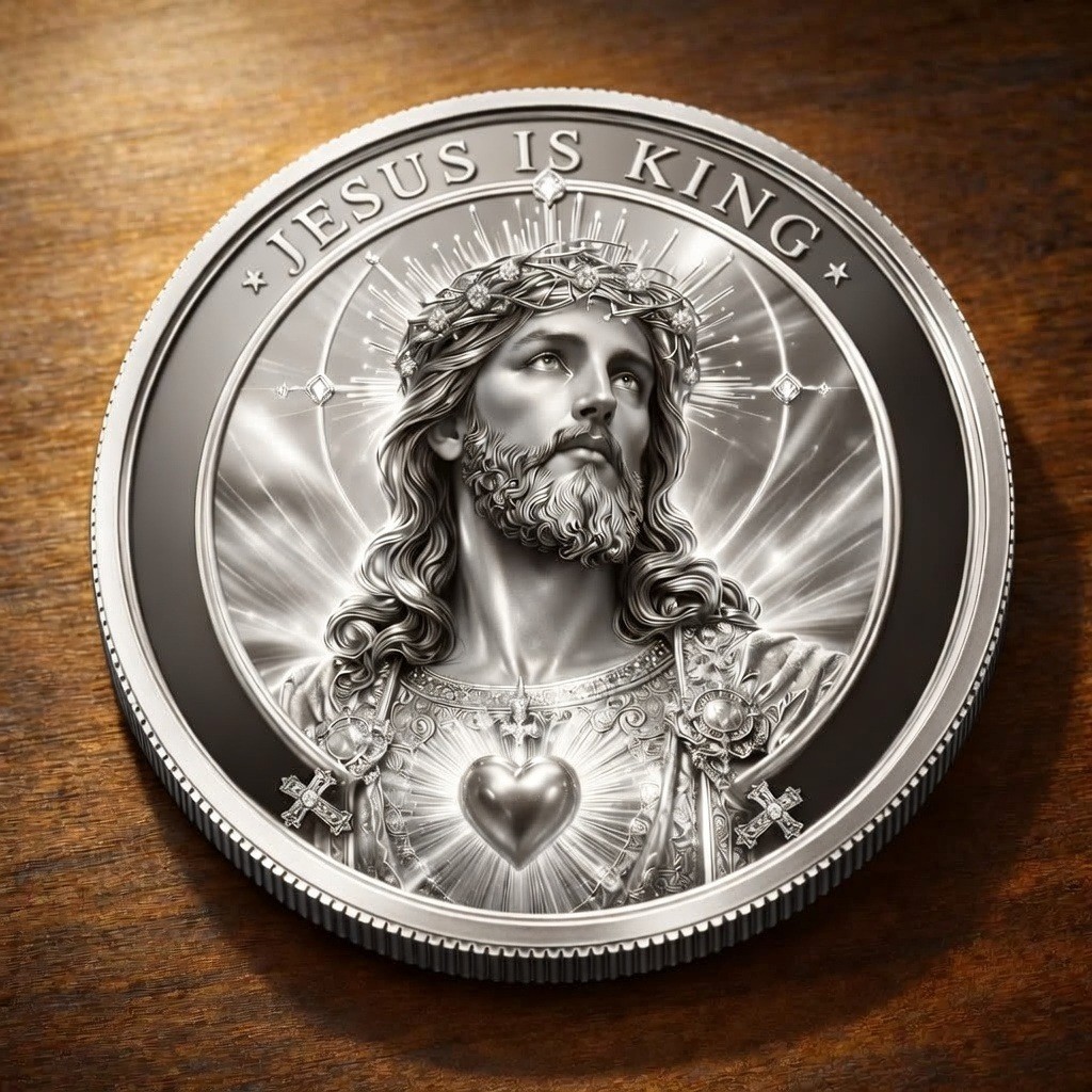 Jesus Is King Commemorative Coin Sacred Heart Gold Plated Religious Medal