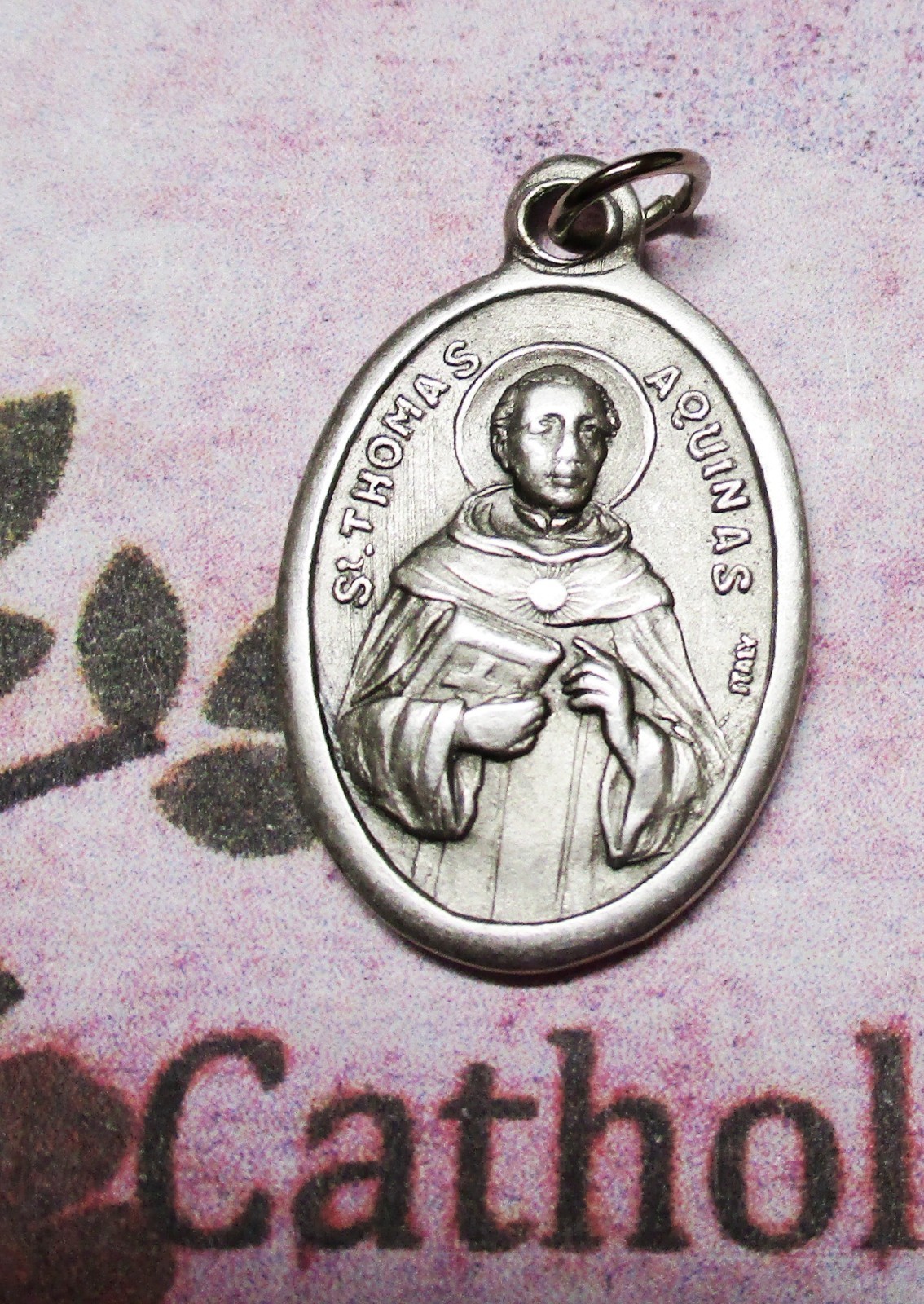 Saint St. Thomas Aquinas / Pray for Us – Italian Silver tone Ox 1 inch Medal