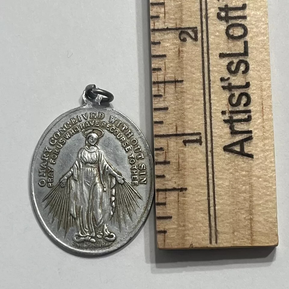 1950S ANTIQUE Medallion MARY CONCEIVED WITHOUT SIN ALUMINUM MEDALLION