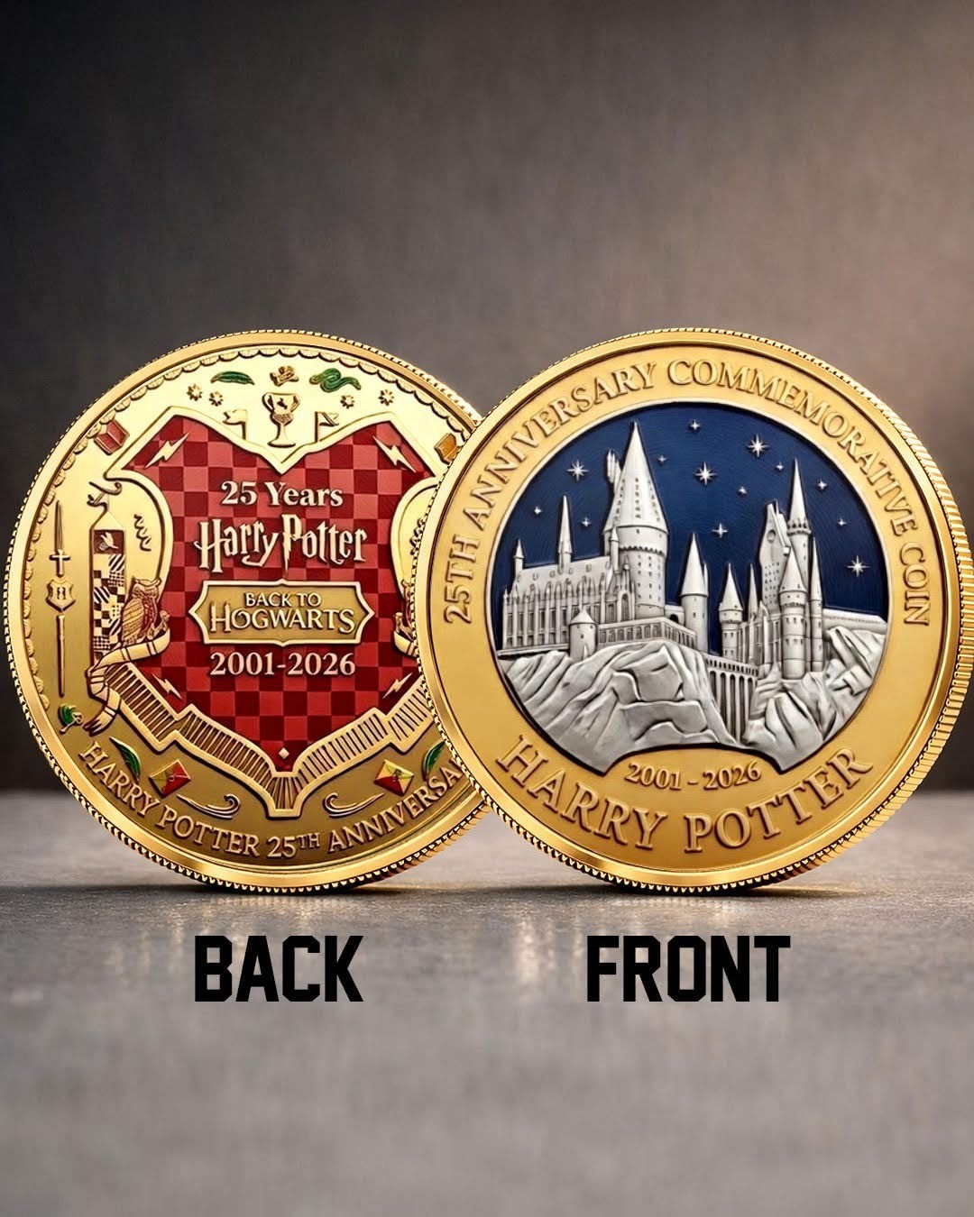 Harry Potter 25th Anniversary Commemorative Coin Hogwarts 2001-2026 Gold Medal