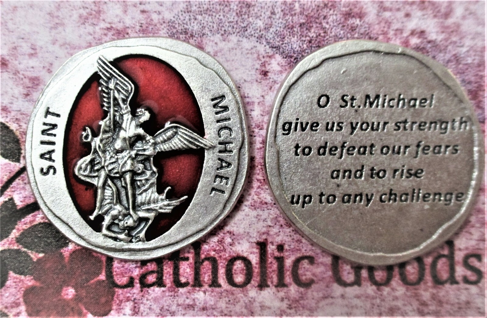 O St. Michael Give us your Strength – Red – Pocket Token/Coin 4071