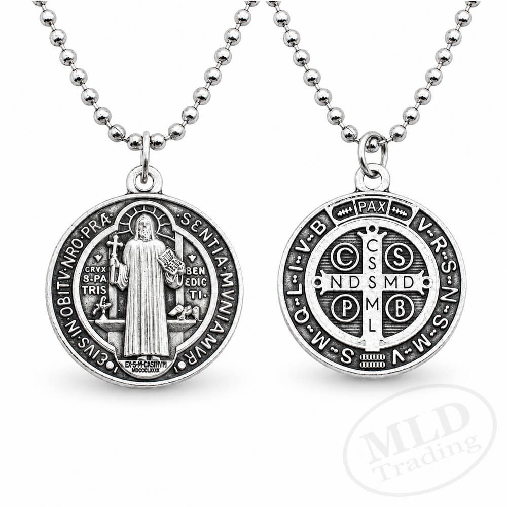 Made in Italy Saint St Benedict Medal Necklace 1″ Catholic Zinc Alloy Pendant