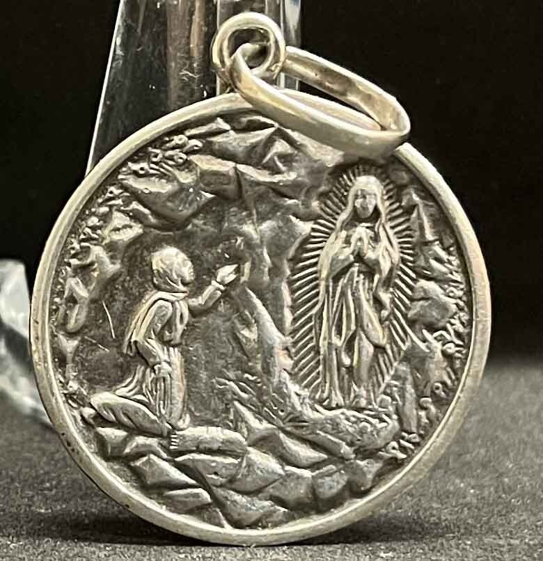 France vintage Our Lady of Lourdes silver catholic medal “900” 5.7 GRAMS