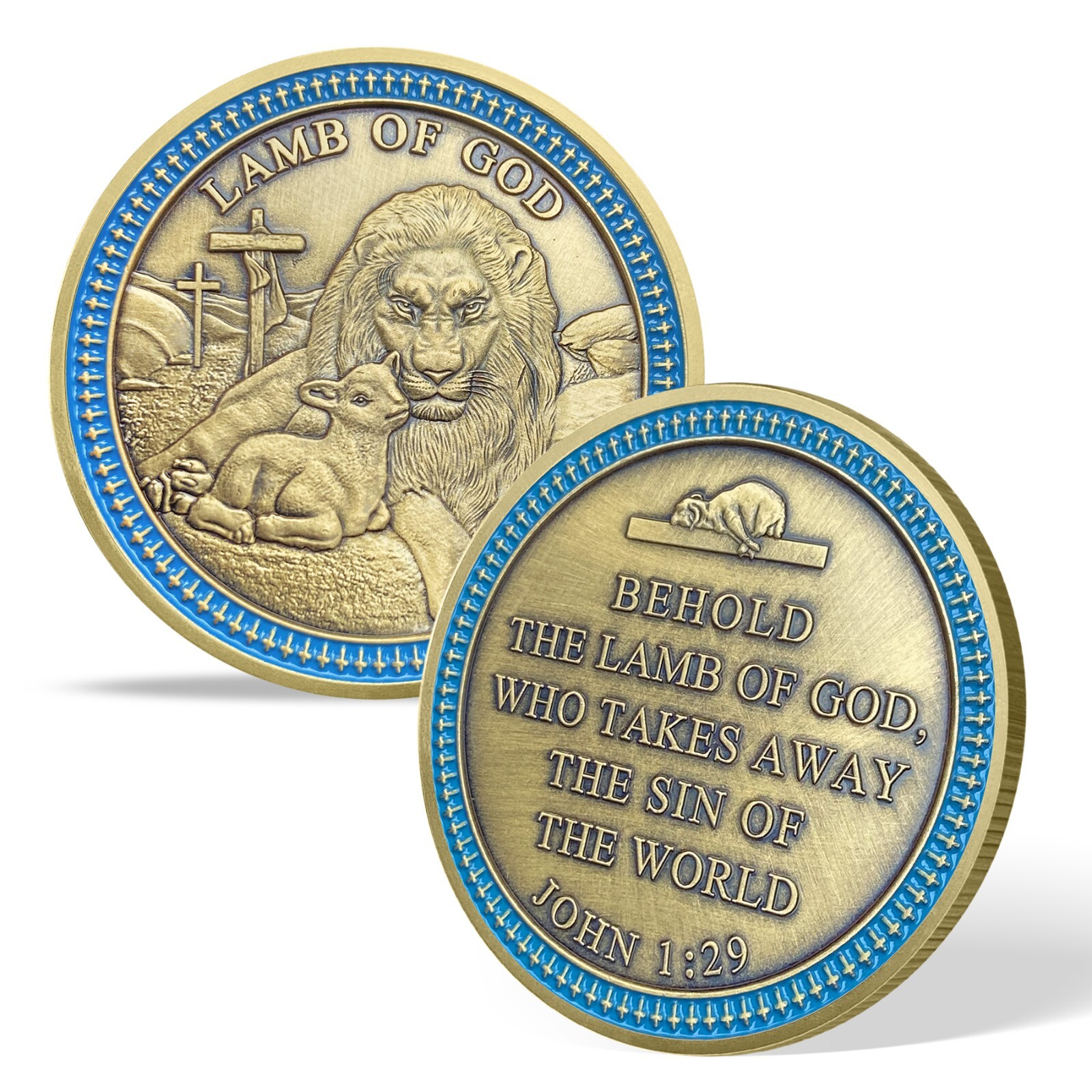 5pcs Lion Of Judah Challenge Coin Inspirational Christian John 1:29 Verse Token