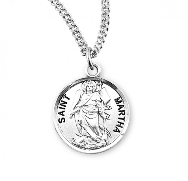 St. Martha Sterling Silver Round 0.9″ Medal, Gift Box, 18″ Chain, US Made