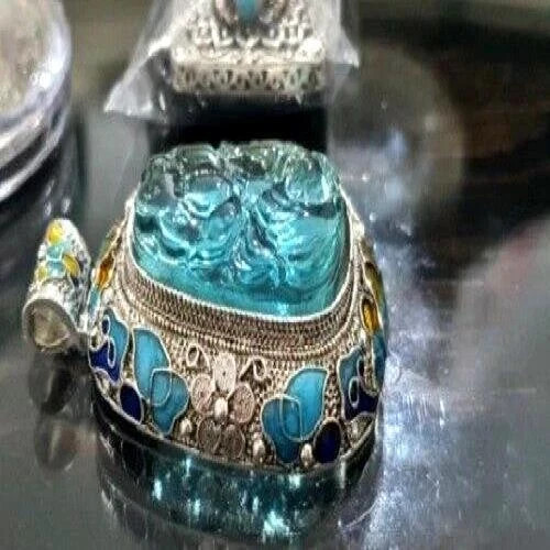 Womens Necklace Pendant Sterling Silver Blue Aquamarine Gemstone Large Art Deco