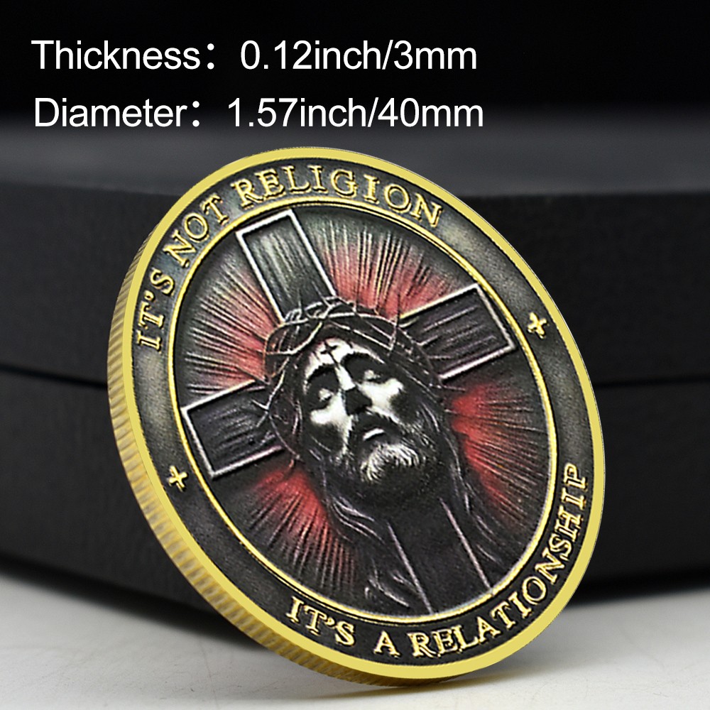 Jesus Christ Cross Coin “It’s Not Religion, It’s A Relationship” Golden Medal