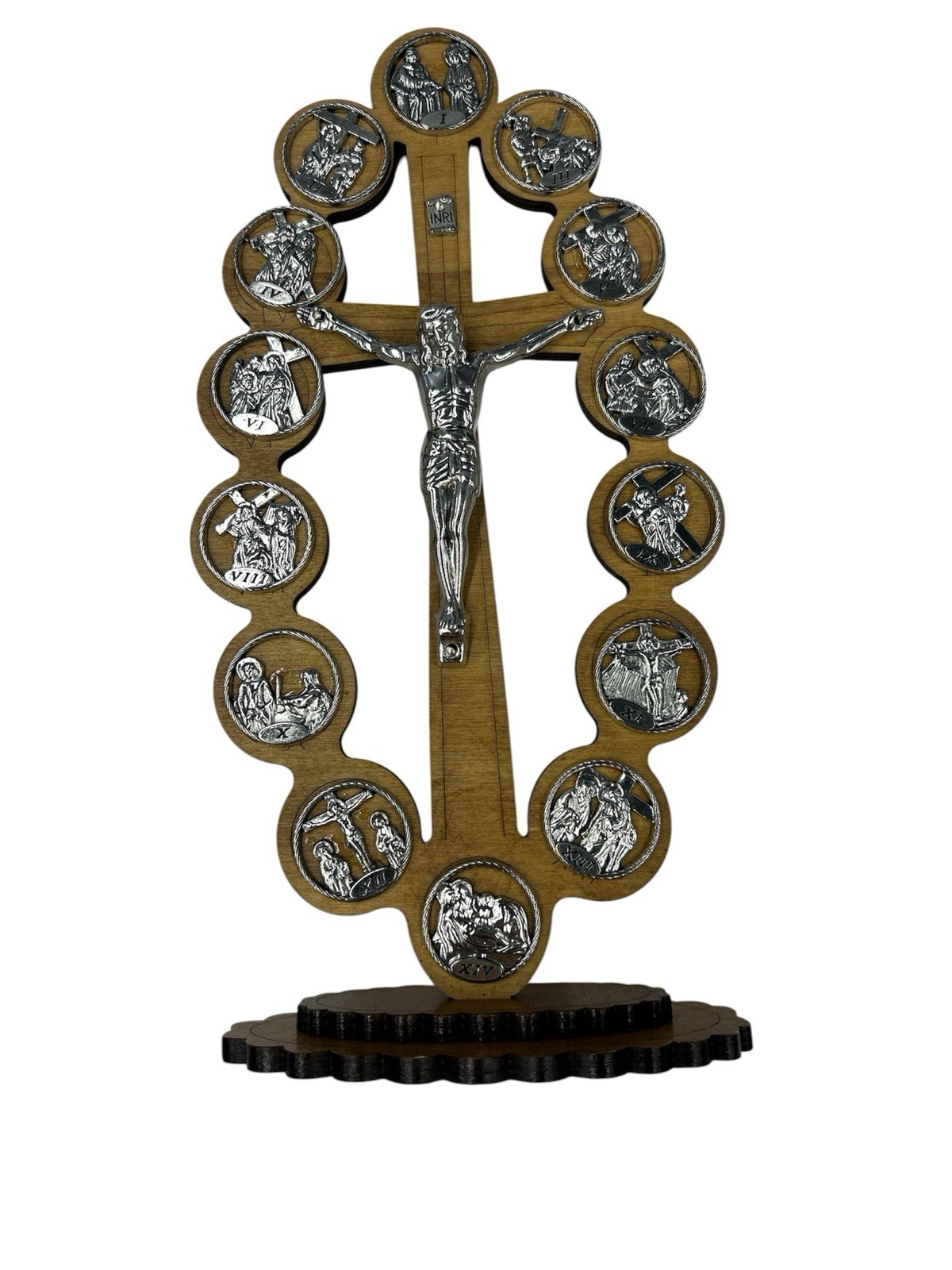 Olive Wood Stations of the Cross Crucifix Table Top PlaqueLand 10” X 5”