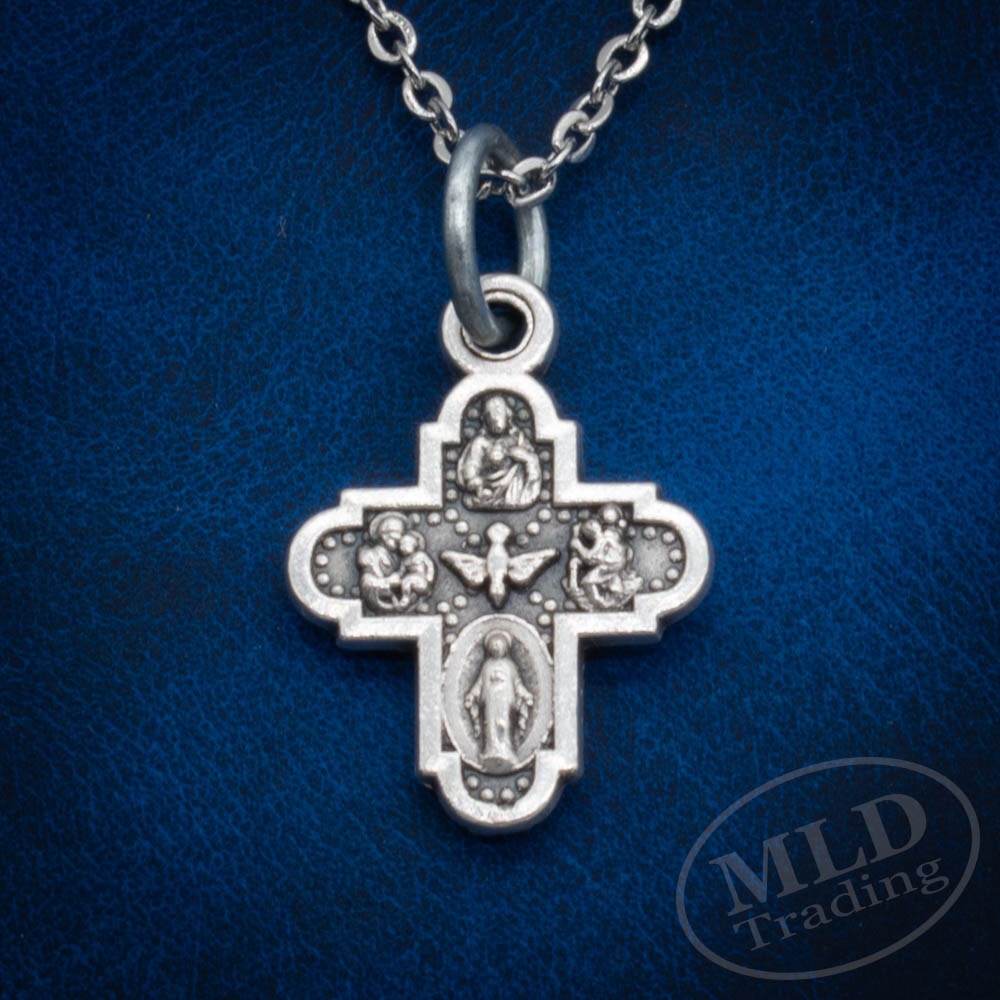 Four Way Medal Pendant Necklace – Silver Plated, 3/4″ Made in Italy, 18″ Chain