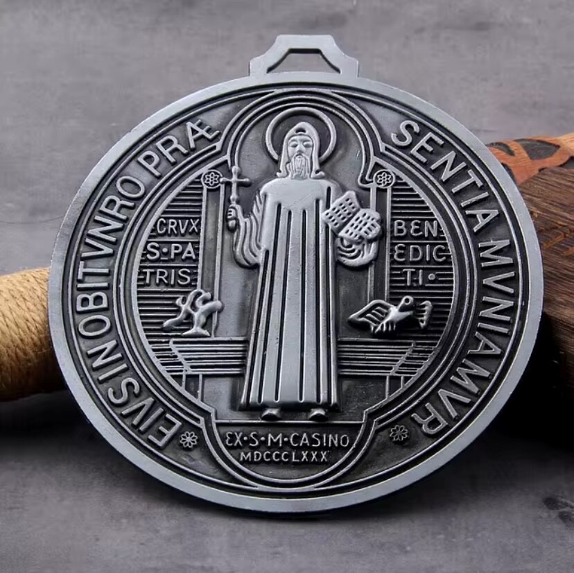 Catholic St Benedict Large 5” Medal 5oz Silver Color Medalla de San Benito