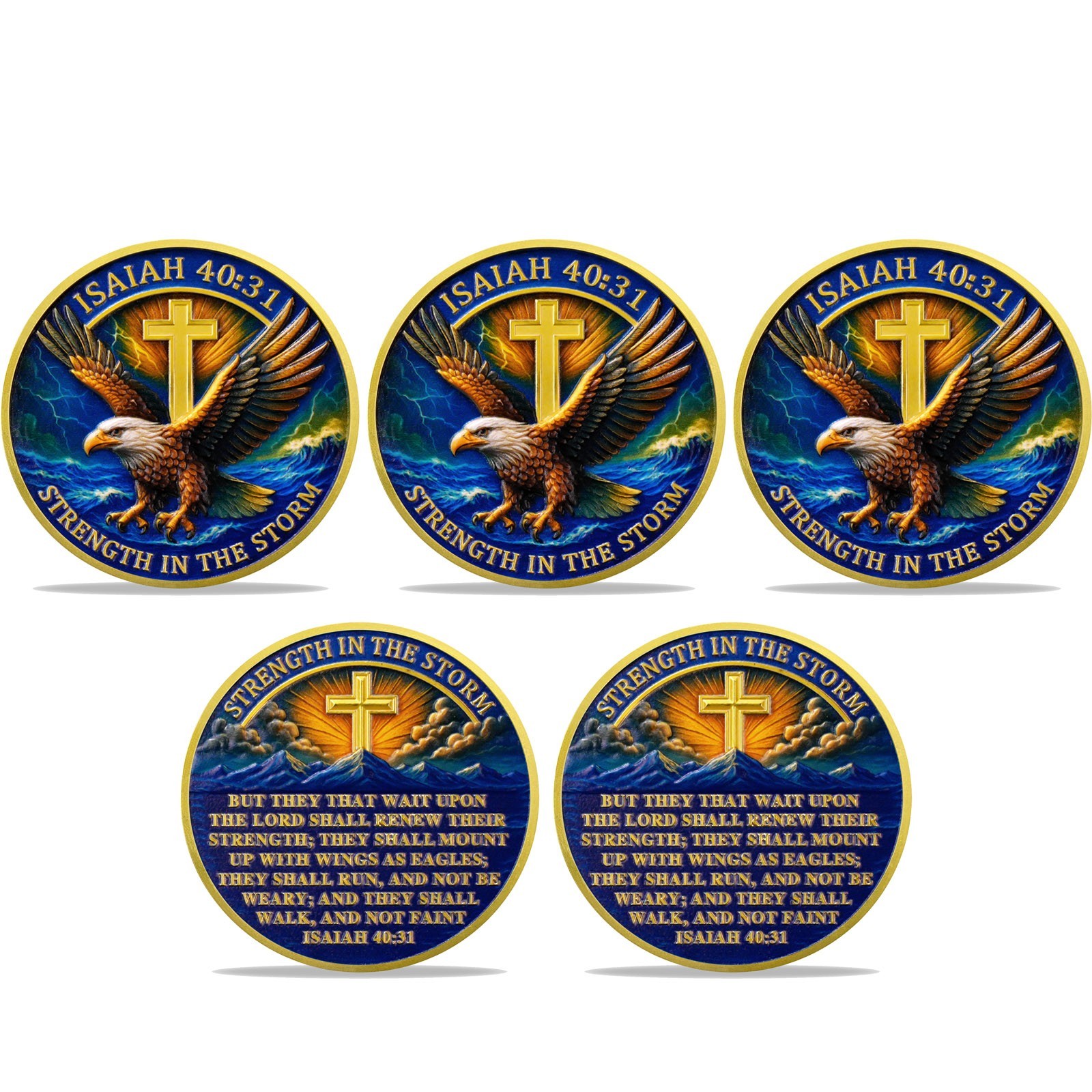 5pcs Eagle & Cross Isaiah 40:31 Bible Verse Christian Challenge Coin Faith Token