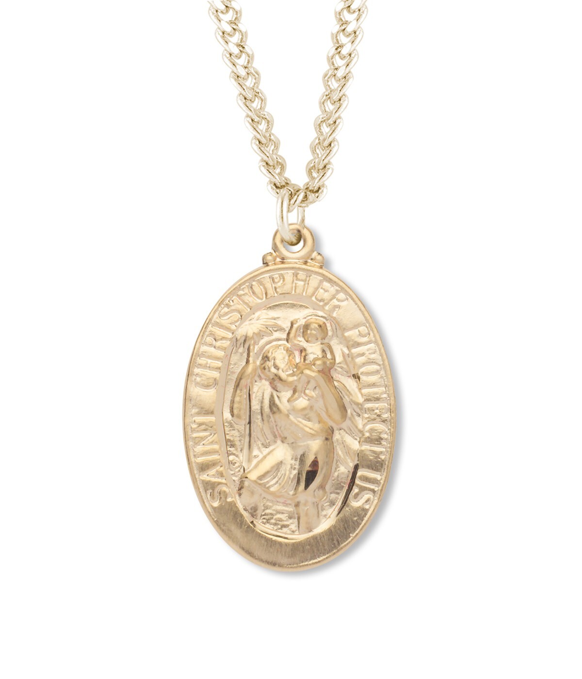 16kt Plated Sterling Silver Saint Christopher Pendant Medal Necklace With Chain
