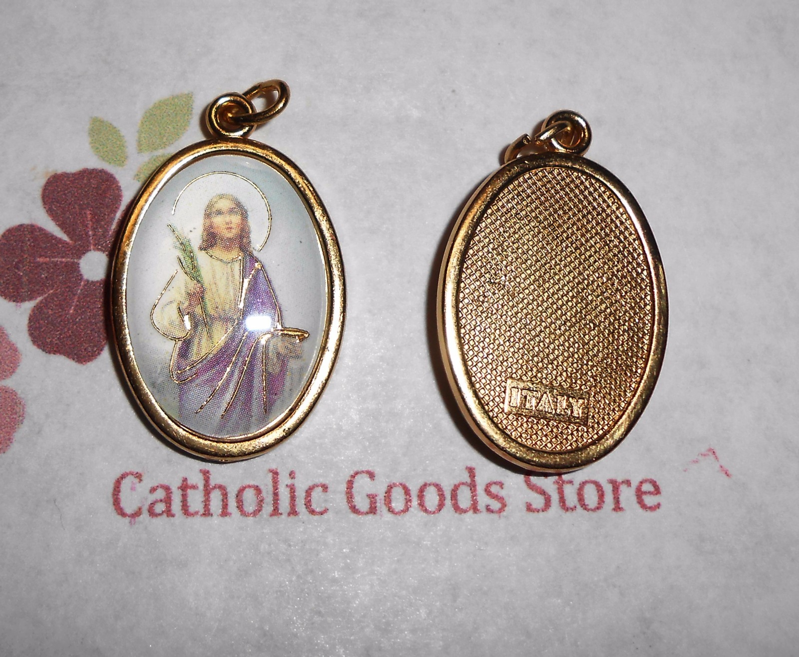 St. Saint Lucy Italian 1 inch Gold Tone and Enameled – Medal
