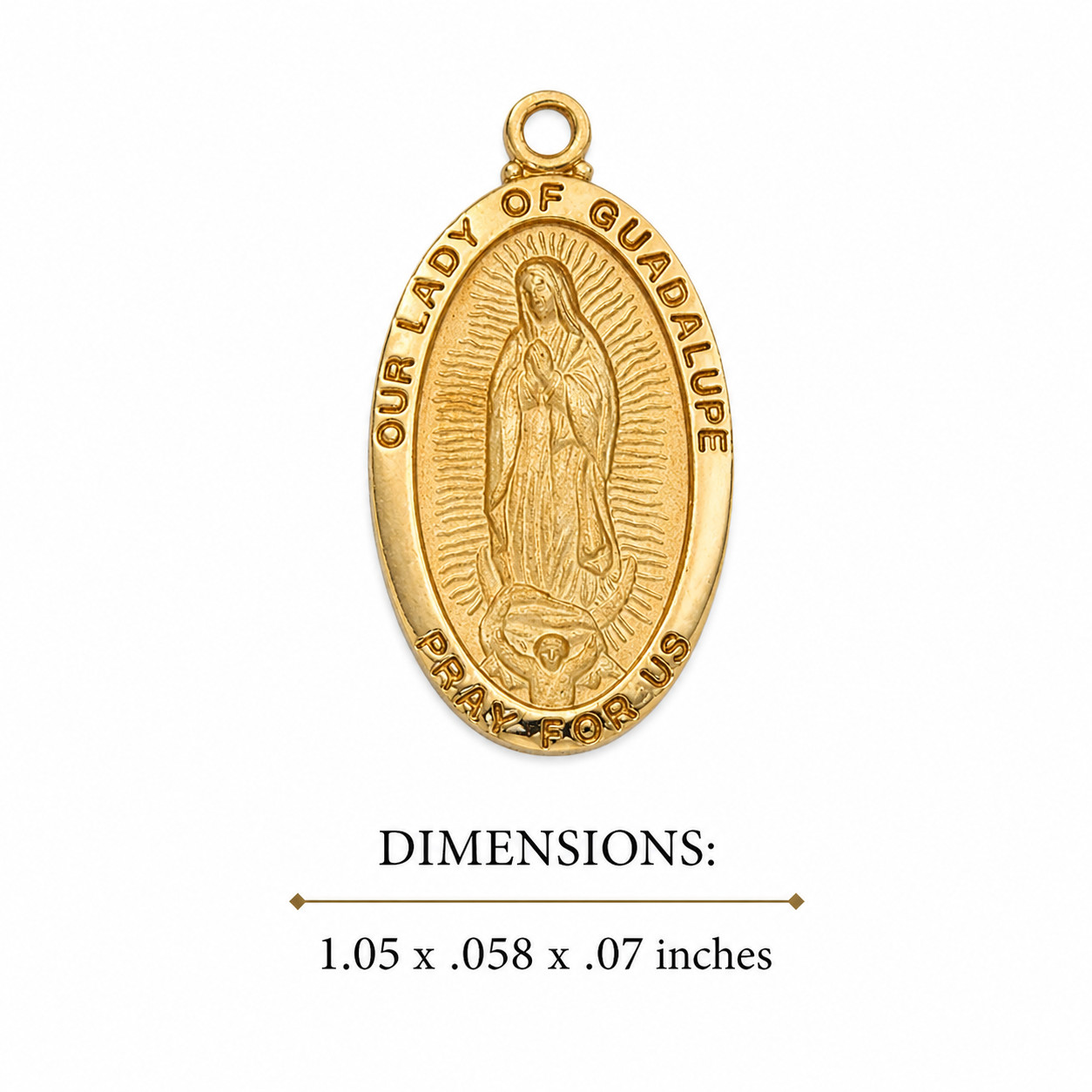 Gold Plated Sterling Silver Our Lady of Guadalupe Medal Oval Pendant Necklace
