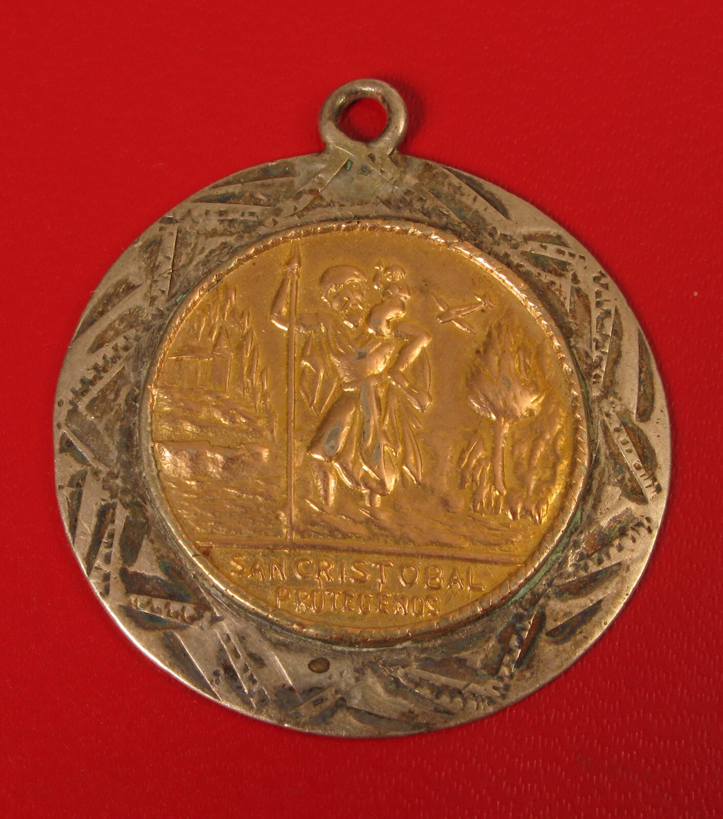 STUNNING SAN CRISTOBAL JESUS CHRIST PROTECT US STERLING SILVER PENDANT SIGNED !