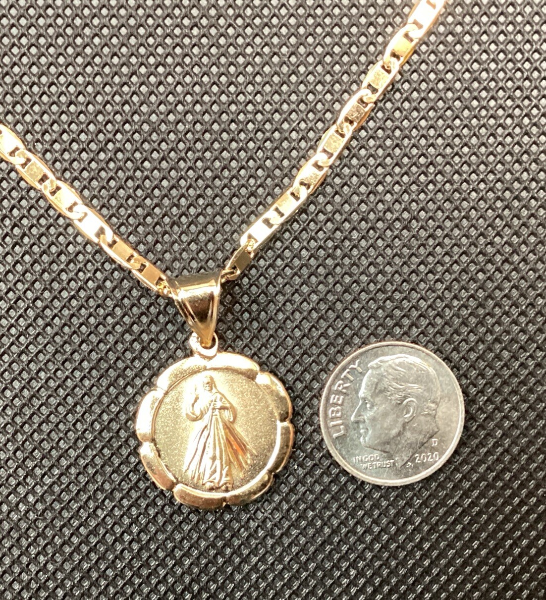 14K Gold Plated Medal And Chain Of Guadalupe And Divine Mercy 3D. Necklace