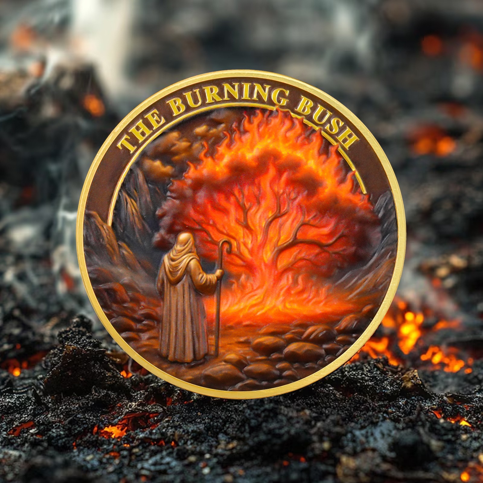 6pcs Christian Faith Coin Moses Holy Ground Burning Bush Exodus 3:5 Verse Tokens