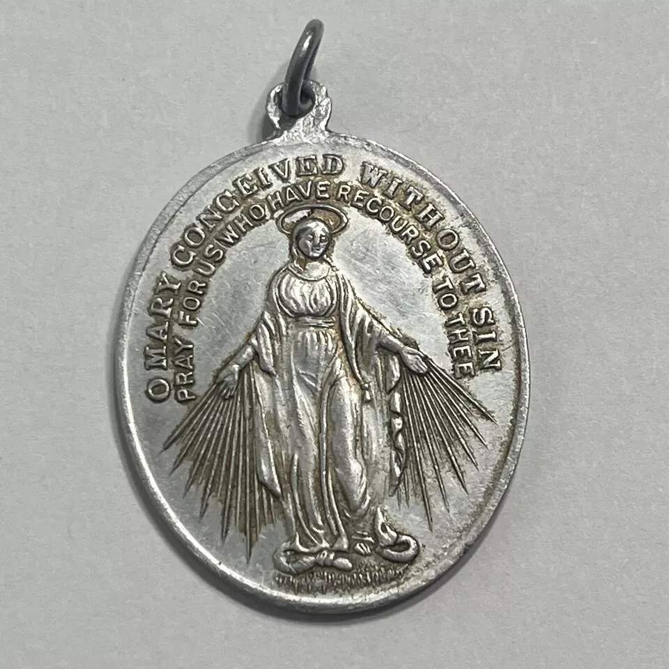 1950S ANTIQUE Medallion MARY CONCEIVED WITHOUT SIN ALUMINUM MEDALLION