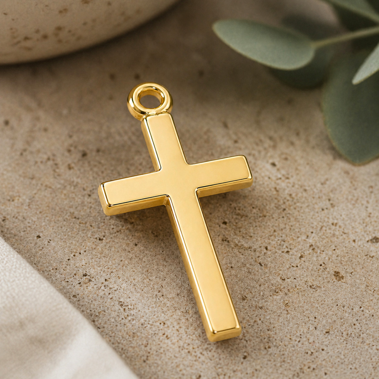 Gold Plated Sterling Medal Cross Pendant Necklace with Brass Chain & Gift Box