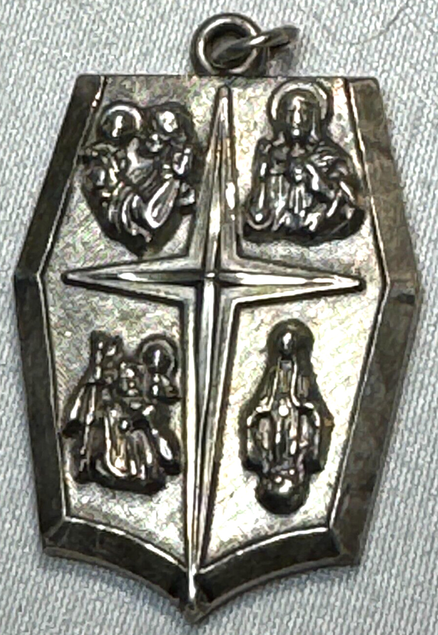 VINTAGE 1960’S STERLING SILVER 4 WAY MULTI MEDAL PENDANT NECKLACE -FREE SHIP