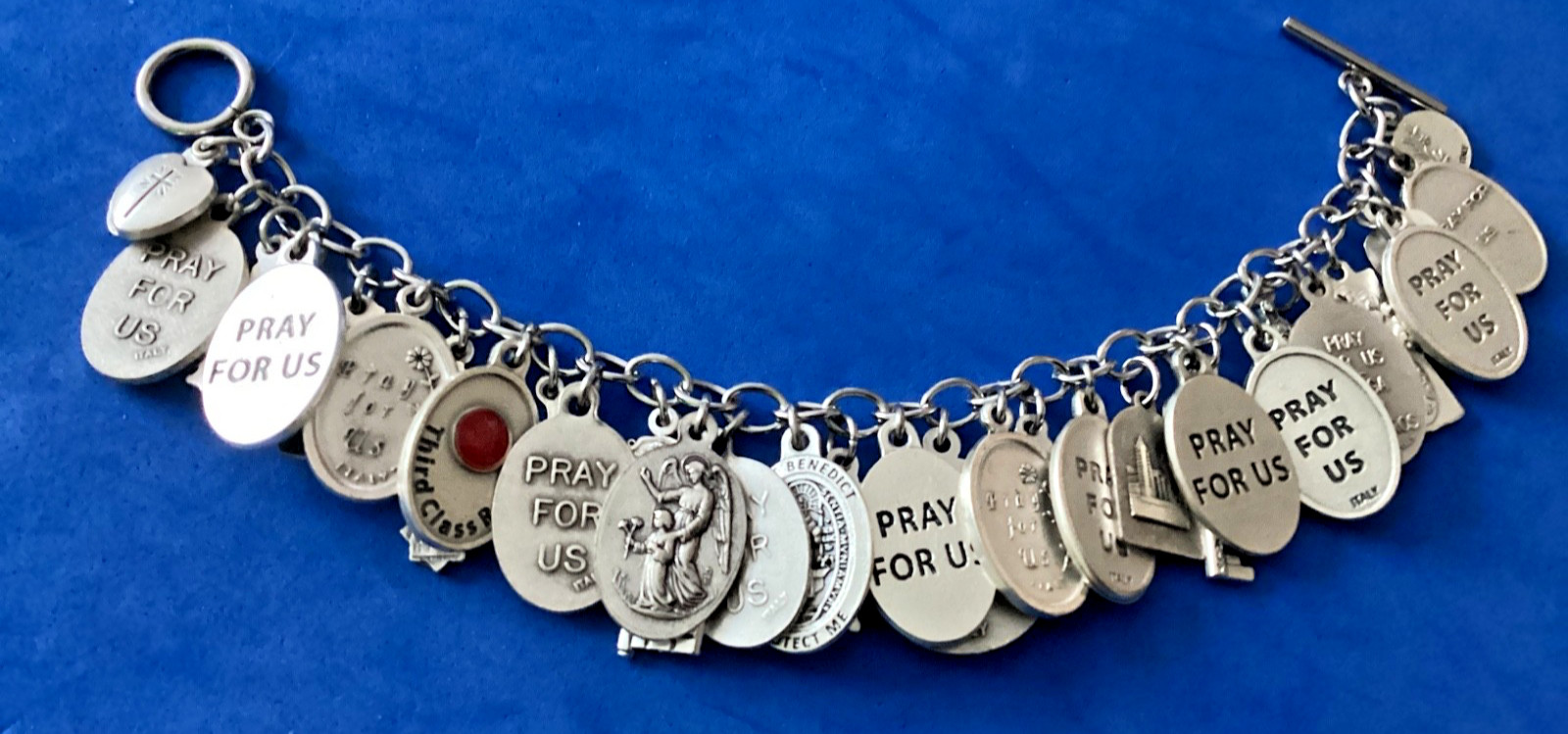 Custom Religious Saint Medal Charm Bracelets Lot Archangels Michael Raphael 7.5”